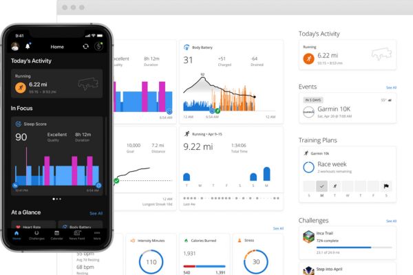 A runner reviewing advanced metrics and performance data on Garmin Connect.