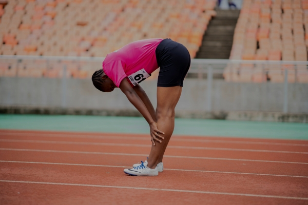 Post-marathon stretching.