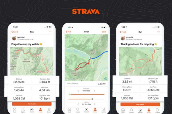 A runner checking Strava stats during a run.